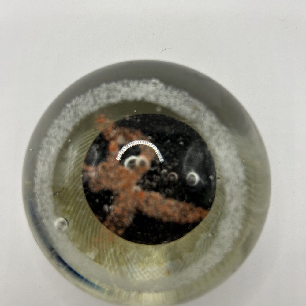 Asian Vintage Paperweight Glass Heavy Round Nice